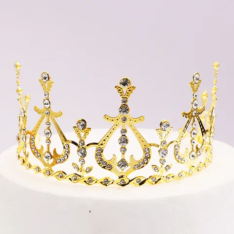 Vintage Baroque Rhinestone Heart Crown Tiara Alloy Gold Silver Hollow Out Wedding Cake Topper Hair Accessories For Women Party