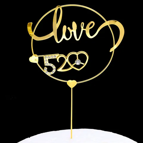 Golden Metal Cake Topper With Heart Design And Rhinestone Accents Elegant Iron Art Party Decor For Birthdays Weddings Romantic Celebrations