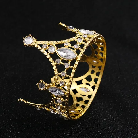 Vintage Alloy Rhinestone Crown Cake Topper Mini Tiara For Birthday Wedding Party Hair Accessories Women Kids Decoration