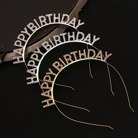 Happy Birthday Letter Headband Rhinestone Inlaid Alloy Hair Band For Women Girls Birthday Party Decor Princess Tiara Crown Gift