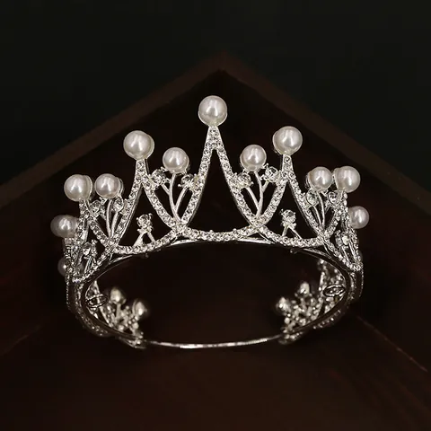 Corona Tiara in Lega Argento Con Perla Artificial e Strass per Matrimonio Festa Compleanno Performance Donna Bambini Accessori Capelli