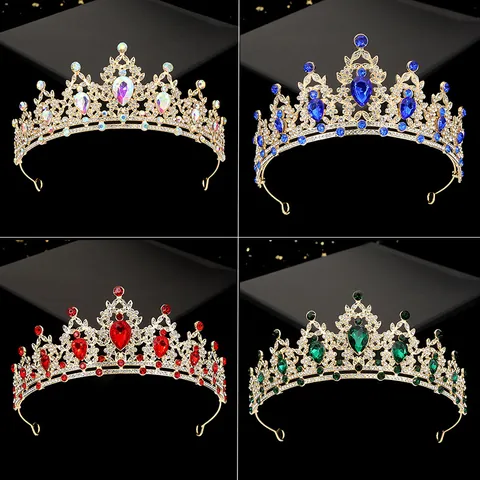 Barok Strass Kroon Tiara Voor Meisjes Prinses Bruiloft Verjaardagsfeestje Optreden Legering Kristal Bruid Haar Sieraden