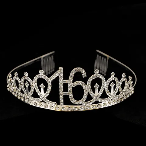 Luxury Alloy Rhinestone Birthday Crown Tiara For Women Girls Sixteenth Eighteenth Birthday Party Wedding Hair Accessories Headpiece