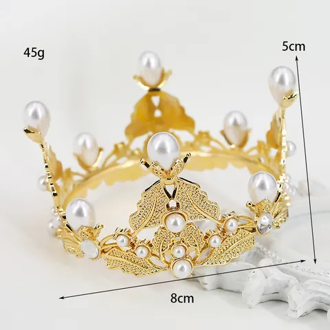 Corona Tiara Barocca in Lega con Künstliche Perle Sintetiche e Strass per Matrimonio Compleanno Decorazione Torta Elegante Foglia Traforata