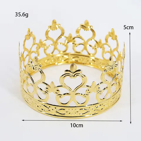 European Vintage Hollow Heart Metal Crown Cake Topper Tiara Birthday Wedding Party Decoration Hair Accessory Gold Silver Rose Gold