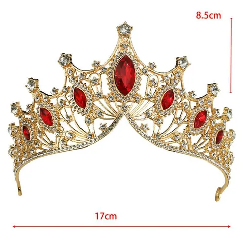 Couronne Diadème de Mariage Vintage en Alliage avec Strass Luxe Plqué Or Cristal Coloré Coiffe de Mariée Pour Fête Anniversaire