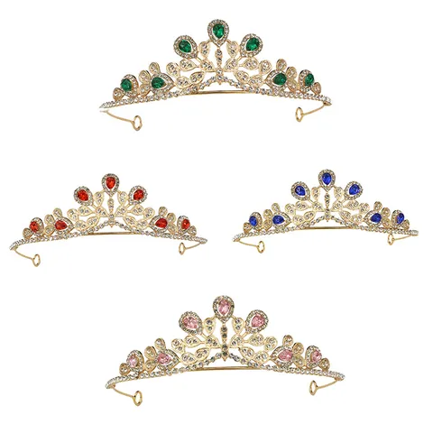Luxury Alloy Rhinestone Bridal Crown Tiara For Wedding Party Princess Gold Silver Teardrop Gemstone Hair Accessory