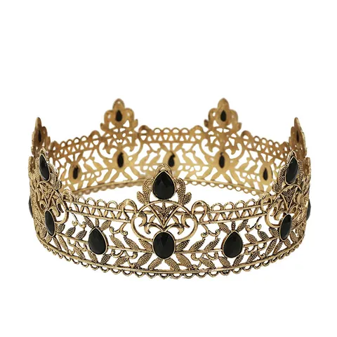 Baroque Gold Alloy Rhinestone Crown Tiara For Wedding Birthday Party Pageant Retro Royal King Queen Headpiece Hair Accessories