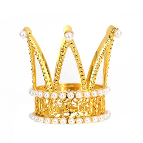 Elegant Alloy Artificial Pearl Rhinestone Mini Crown Tiara For Girls Birthday Party Wedding Cake Topper Hair Accessories