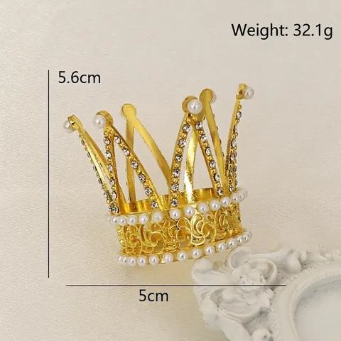 Elegant Mini Alloy Crown Cake Topper With Imitation Artificial Pearls Rhinestones Hollow Design For Birthday Wedding Party Decoration Princess Tiara