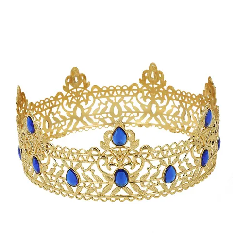 Baroque Gold Alloy Rhinestone Crown Tiara For Wedding Birthday Party Pageant Retro Royal King Queen Headpiece Hair Accessories