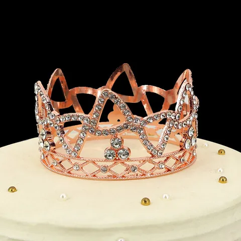 Decorazione per Torta Corona con Fiocco di Strass per Compleanno Matrimonio Festa Bambini Ragazza Mini Tiara Accessori Capelli Corona Lega