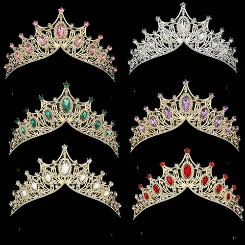Kids Princess Crystal Crown Tiara Baroque Alloy Rhinestone Gold Headband For Wedding Birthday Party Girls Hair Accessories