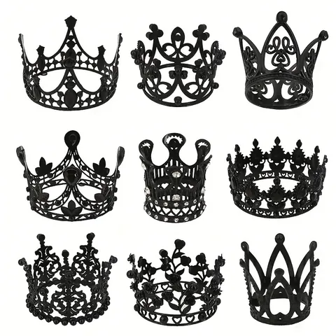 Tiara de Corona Gótica Negra Vintage de Aleación Barroca Hueca Para Decoración de Pasteles de Cumpleaños Fiesta Mujer Niños Accesorio para el Cabello