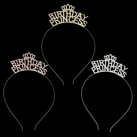 Cerchietto per Capelli con Corona Birthday Princess in Strass Elegante in Lega per Feste Donna Ragazza Oro Rosa Argento
