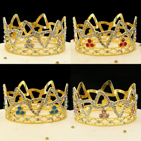 Decorazione per Torta Corona con Fiocco di Strass per Compleanno Matrimonio Festa Bambini Ragazza Mini Tiara Accessori Capelli Corona Lega