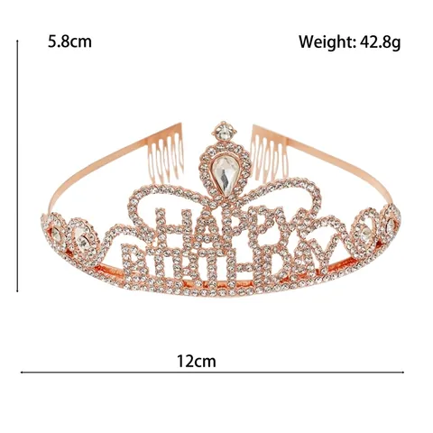 Rhinestone Happy Birthday Tiara Alloy Crystal Crown With Hair Combs For Birthday Party Celebration Women Girls Jewelry