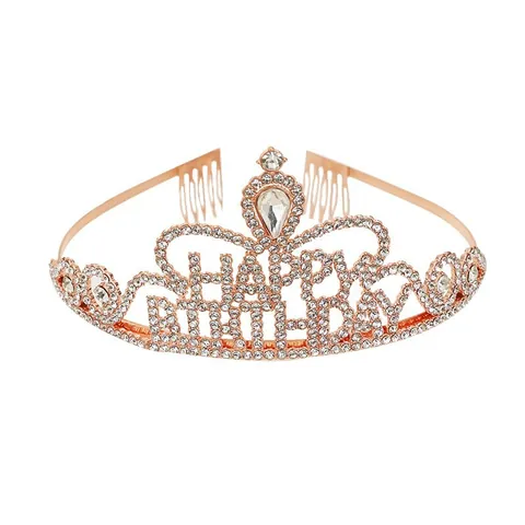 Rhinestone Happy Birthday Tiara Alloy Crystal Crown With Hair Combs For Birthday Party Celebration Women Girls Jewelry