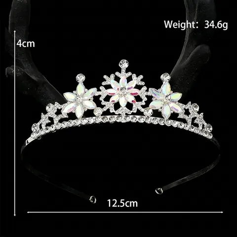 Corona De Tiara De Cristal De Copo De Nieve Para Niñas Diadema De Princesa De Diamantes De Imitación De Aleación De Plata Para Joyería De Navidad De Boda