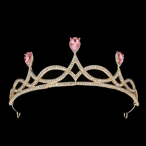 Bridal Tiara Crown For Women Vintage Gold Alloy Rhinestone Water Drop Crystal Wedding Pageant Birthday Princess Hair Accessories