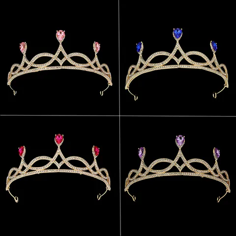Bridal Tiara Crown For Women Vintage Gold Alloy Rhinestone Water Drop Crystal Wedding Pageant Birthday Princess Hair Accessories