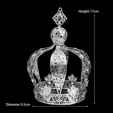 Vintage Metal Hollow Crown Cake Topper With Rhinestones Palace Style Decoration For Wedding Birthday Party Ornament