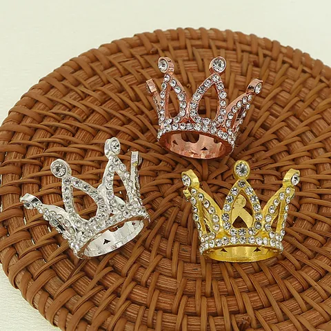 Luxury Mini Crown Ring Alloy Rhinestone Cake Topper For Wedding Birthday Party Decoration Gold Silver Rose Gold Accessories