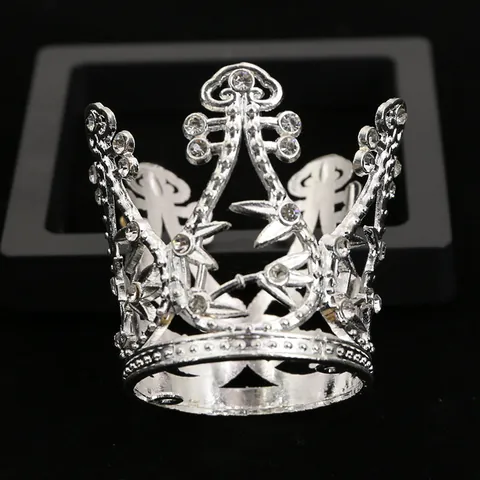Mini Alloy Rhinestone Crown Cake Topper For Birthday Party Wedding Decoration Kids Hair Accessories Hollow Vintage Design