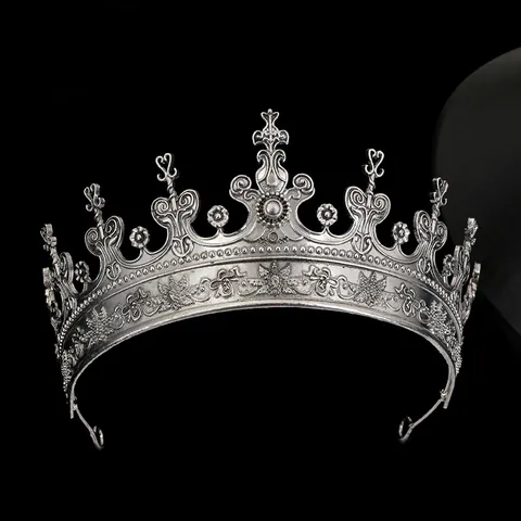 Vintage Alloy Crown Fleur De Lis Scrollwork Tiara Men Women Baroque Antique Gold Silver Unisex Hair Jewelry Wedding Party Accessory