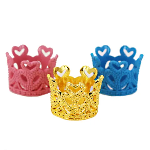 Mini Alloy Heart Crown Birthday Cake Topper Decorative Heart Hollow Beaded Texture Headwear Hair Accessories For Children Party