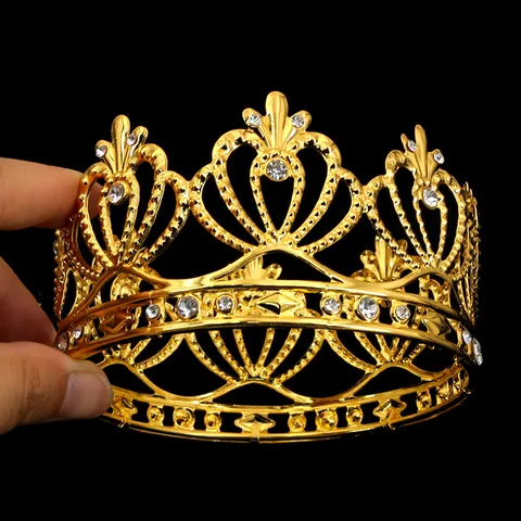 Vintage Alloy Rhinestone Crown Tiara Simple Heart Leaf Hollow Headpiece For Wedding Birthday Party Cake Topper Decoration