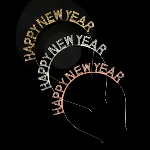 Cerchietto con Lettere Happy New Year in Strass Lega di Metallo Glitterato per Festa Celebrazione Donna Accessori per Capelli