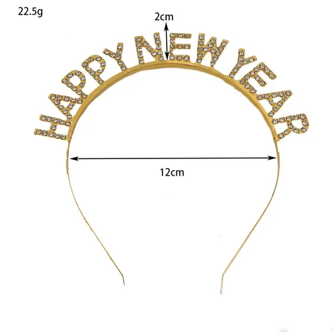 Cerchietto con Lettere Happy New Year in Strass Lega di Metallo Glitterato per Festa Celebrazione Donna Accessori per Capelli