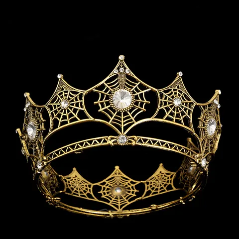 Vintage Gothic Spider Web Tiara Crown For Women Alloy Rhinestone Baroque Halloween Party Headpiece Costume Jewelry