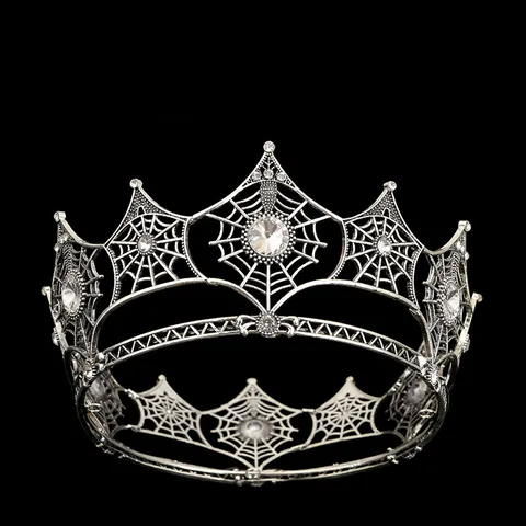 Vintage Gothic Spider Web Tiara Crown For Women Alloy Rhinestone Baroque Halloween Party Headpiece Costume Jewelry