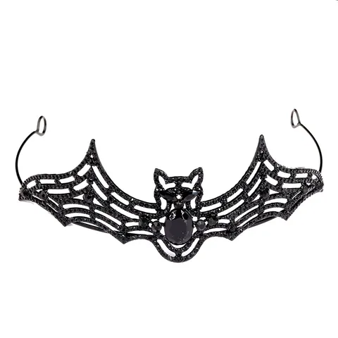 Gothic Bat Crown Headband Rhinestone Halloween Hair Accessories Hollow Out Metal Tiara For Women Cosplay Party Jewelry
