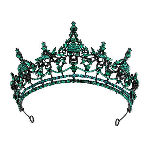 Gothic Skull Crown Tiara For Women Halloween Party Dark Style Alloy Rhinestone Queen Witch Headpiece Cosplay Hair Accessory