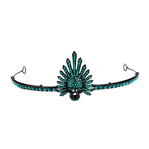 Gothic Skull Crown Halloween Tiara Alloy Rhinestone Spiked Headband For Queen Witch Costume Party Women Hair Accessories