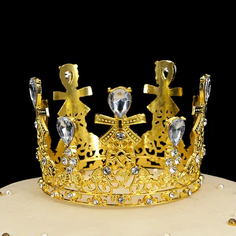 Vintage Alloy Rhinestone Crown For Birthday Cake Decor Wedding Bride Tiara Hollow Out Bow Women Hair Accessories