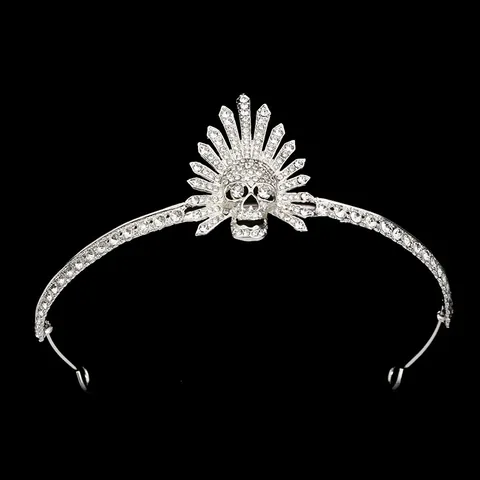 Gothic Skull Crown Halloween Tiara Alloy Rhinestone Spiked Headband For Queen Witch Costume Party Women Hair Accessories