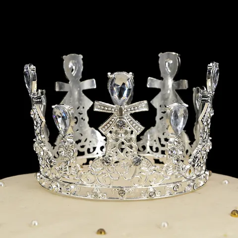 Vintage Alloy Rhinestone Crown For Birthday Cake Decor Wedding Bride Tiara Hollow Out Bow Women Hair Accessories