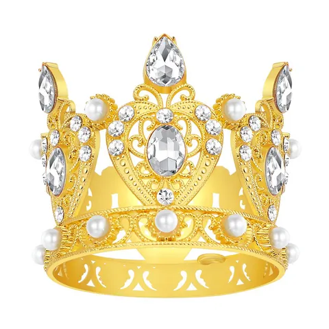 Luxury Mini Alloy Crown Cake Topper Heart Rhinestone Faux Pearl Tiara For Birthday Wedding Party Decoration Princess Accessories