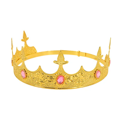Vintage Gold Metal Royal Crown Baroque Luxury Gemstone Tiara For Men Women Birthday Party Performance Costume Accessory