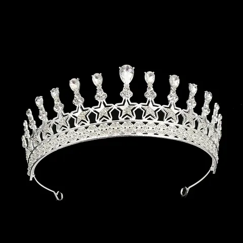 Elegant Star Alloy Rhinestone Bridal Crown For Wedding Party Birthday Women Princess Tiara Headpiece Gold Silver Accessories