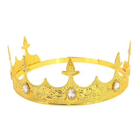 Vintage Gold Metal Royal Crown Baroque Luxury Gemstone Tiara For Men Women Birthday Party Performance Costume Accessory