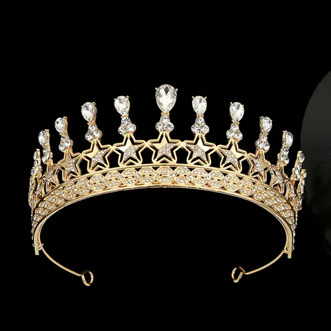 Elegant Star Alloy Rhinestone Bridal Crown For Wedding Party Birthday Women Princess Tiara Headpiece Gold Silver Accessories
