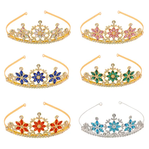 Exquisite Kids Princess Snowflake Crown Tiara Alloy Colorful Rhinestone Hair Accessories For Birthday Party Wedding Dress Up