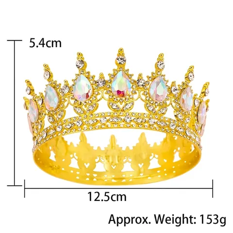 Vintage Baroque Waterdrop Crystal Crown For Women Wedding Birthday Party Full Round Rhinestone Bridal Tiara Hair Jewelry