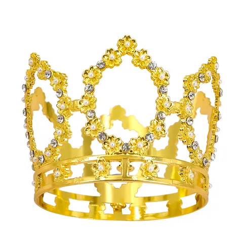Exquisite Alloy Pearl Crown Tiara With Rhinestone For Birthday Party Wedding Cake Topper Decoration Vintage Floral Hair Jewelry For Women