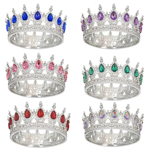 Vintage Baroque Waterdrop Crystal Crown For Women Wedding Birthday Party Full Round Rhinestone Bridal Tiara Hair Jewelry